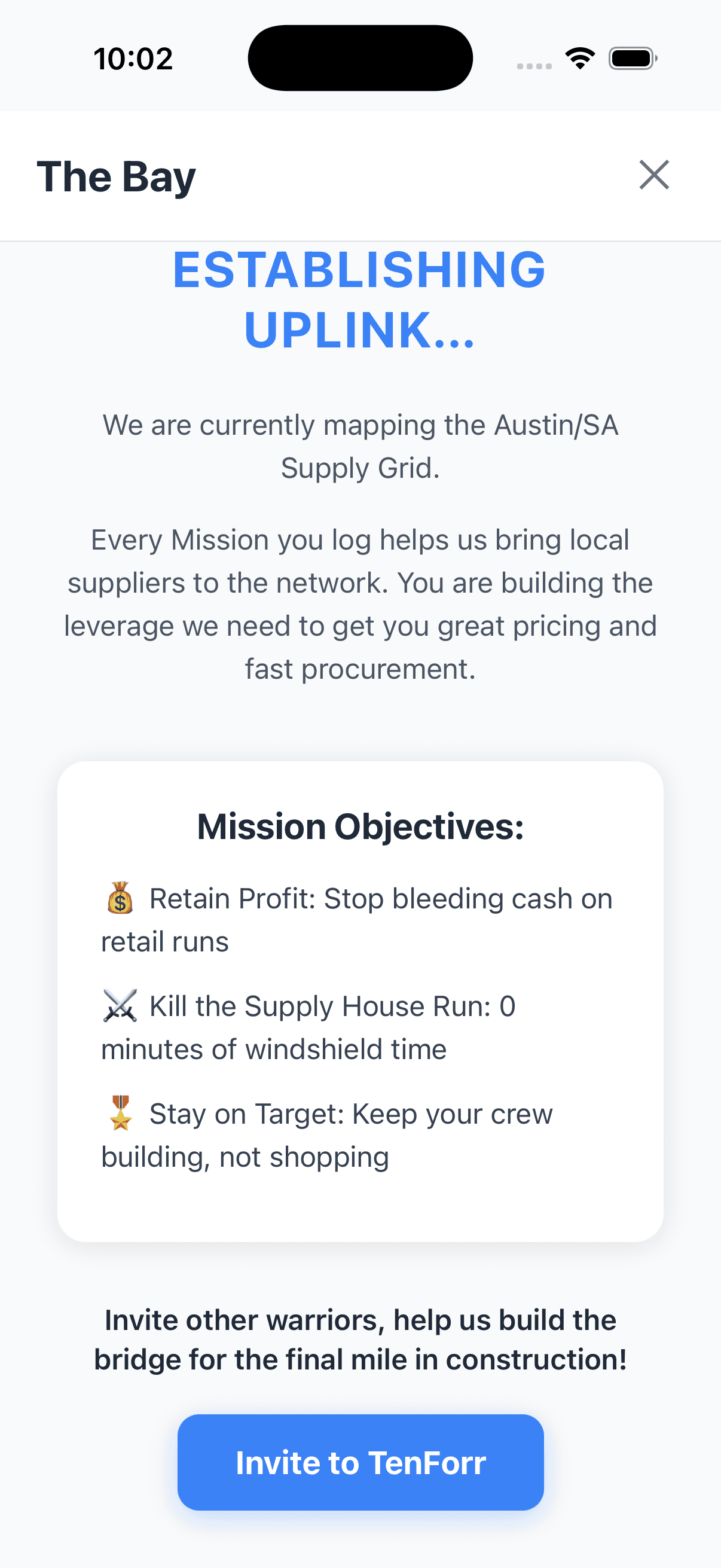 TenForr app screen